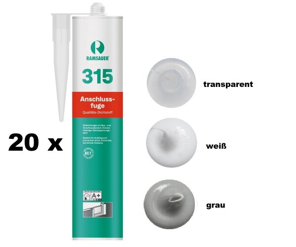 20 x Ramsauer 315 Anschlussfuge 1K Silikon Dichtstoff 310ml Kartusche