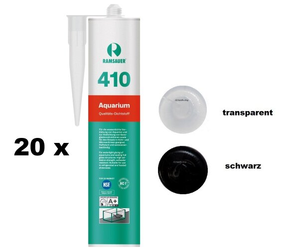 20 x Ramsauer 410 Aquarium 1K Silikon Dichtstoff 310ml Kartusche
