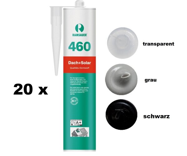20 x Ramsauer 460 Dach + Solar Silikon Dichtstoff 310ml Kartusche