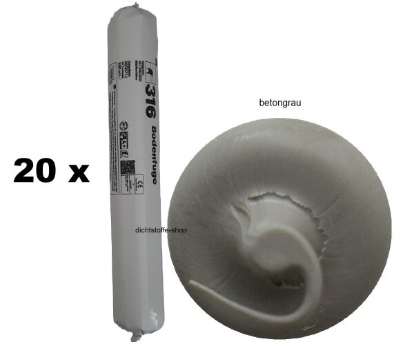 20 x Ramsauer 316 Bodenfuge 1K Hybrid Dichtstoff 600ml Folienbeutel betongrau