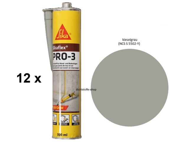 12 x Sikaflex Pro 3 kieselgrau 300ml Kartusche 1K Polyurethan Dichtstoff