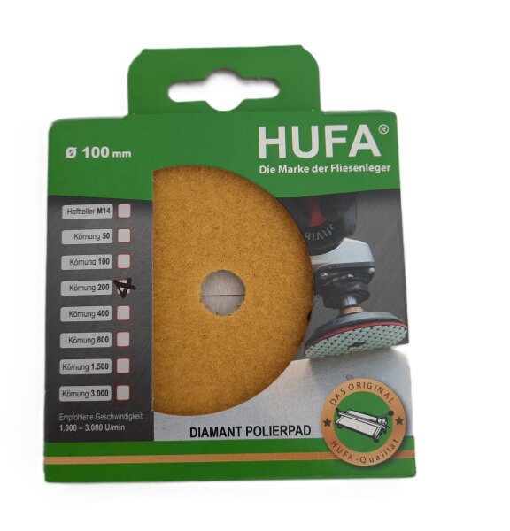 Hufa Fliesen Naturstein Diamant Klett Polierpad Ø 100mm Korn 200 gelb