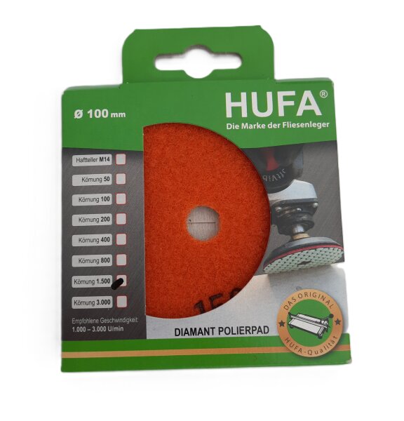 Hufa Fliesen Naturstein Diamant Klett Polierpad Ø 100mm Korn 1500 orange