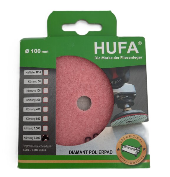 Hufa Fliesen Naturstein Diamant Klett Polierpad Ø 100mm Korn 3000 rosa