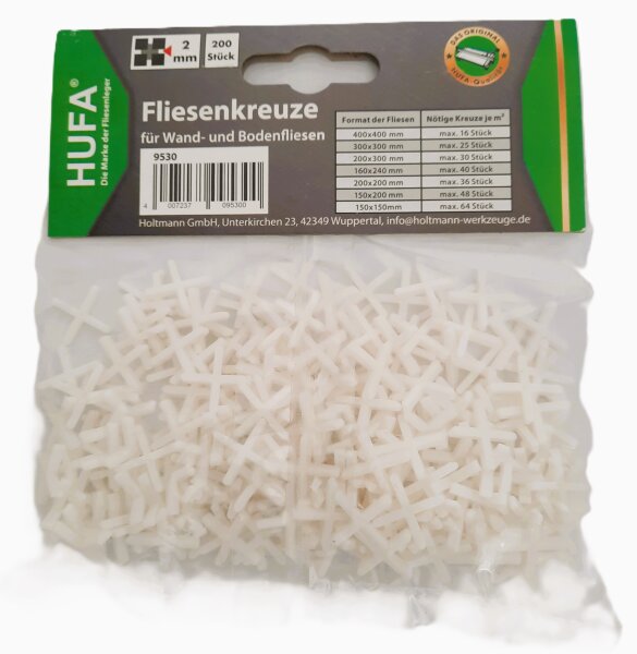Hufa Kunststoff Fliesenkreuze weiß 2mm 200 Stück