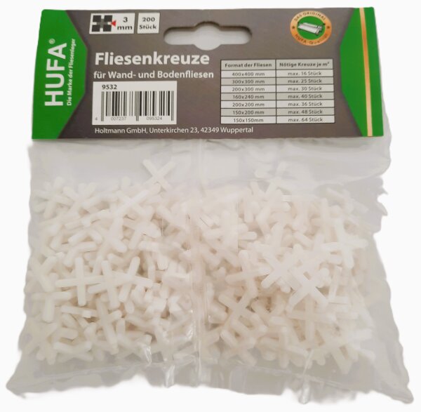 Hufa Kunststoff Fliesenkreuze weiß 3mm 200 Stück