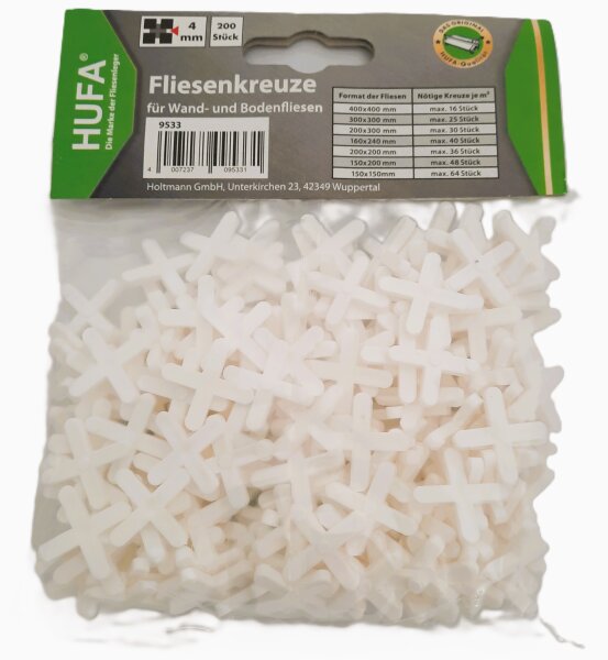 Hufa Kunststoff Fliesenkreuze weiß 4mm 200 Stück