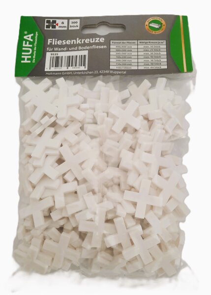 Hufa Kunststoff Fliesenkreuze weiß 6mm 200 Stück