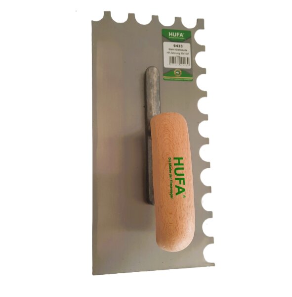 Hufa Glättekelle Stahl Holzgriff 280mm x 130mm 20x15mm halbrund gezahnt